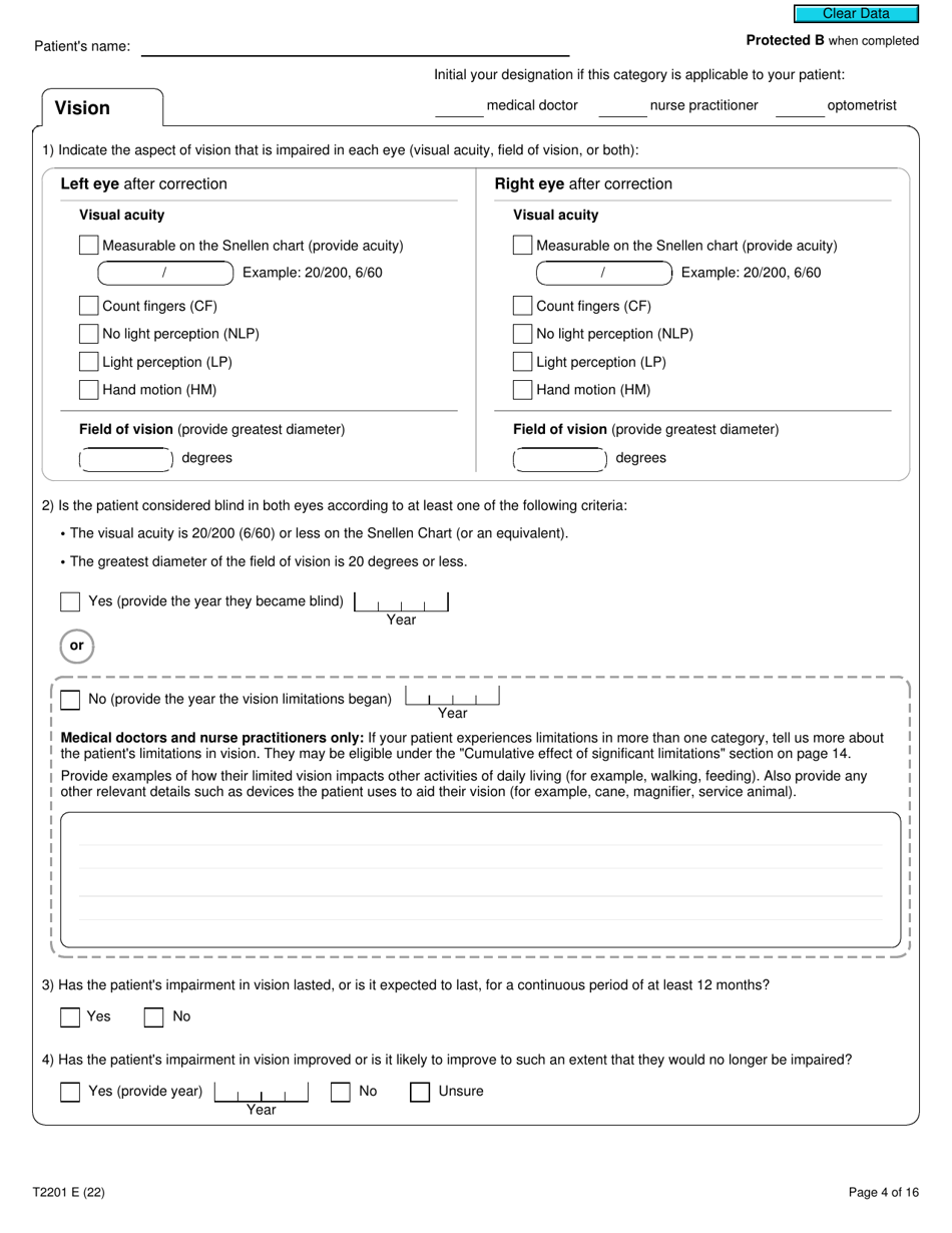 Form T2201 Download Fillable PDF or Fill Online Disability Tax Credit Certificate, Canada