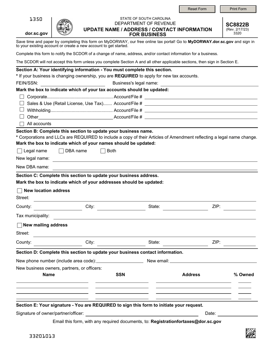 Form Sc8822b Download Fillable Pdf Or Fill Online Update Nameaddresscontact Information For 3234