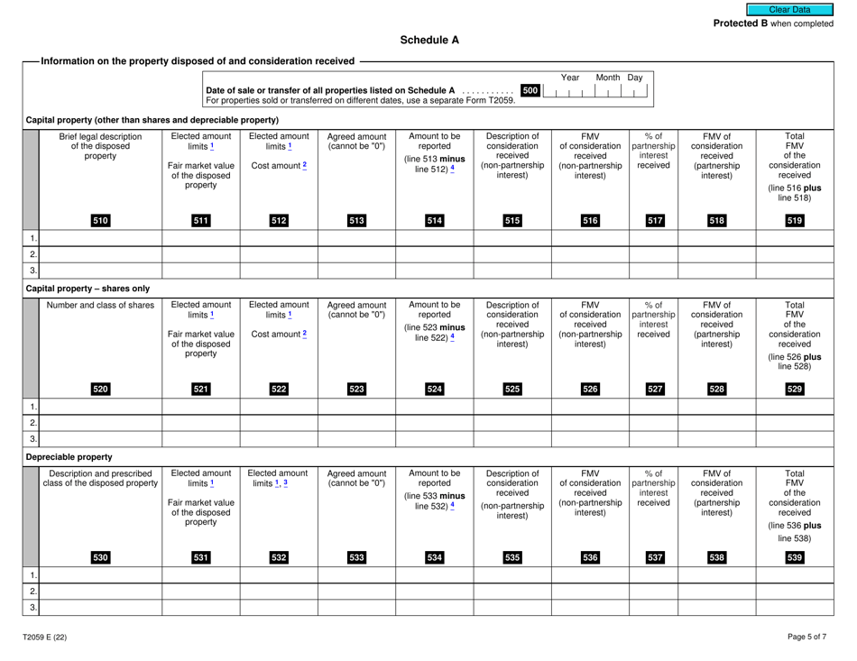Form T2059 Election on Disposition of Property by a Taxpayer to a Canadian Partnership - Canada, Page 5