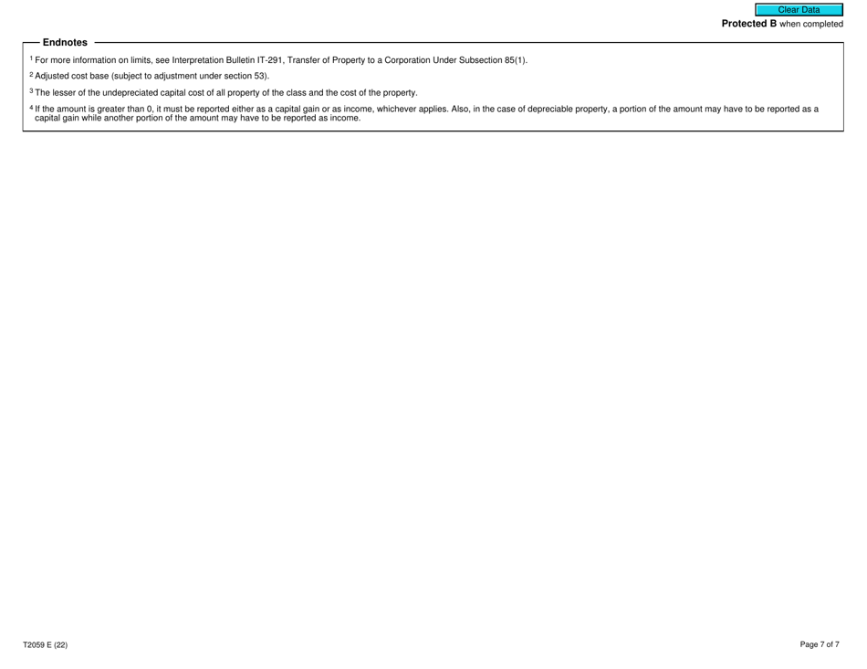Form T2059 Election on Disposition of Property by a Taxpayer to a Canadian Partnership - Canada, Page 7