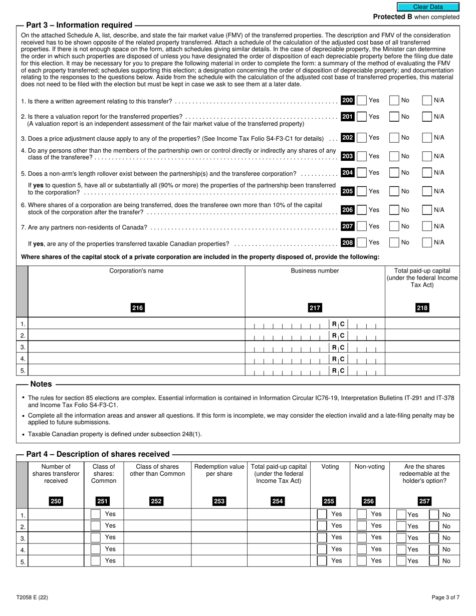 Form T2068 Election on Disposition of Property by a Partnership to a Taxable Canadian Corporation - Canada, Page 3