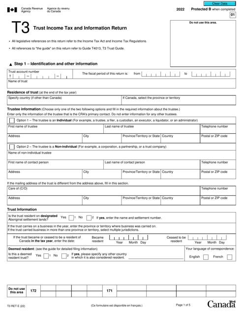 Form T3 RET Trust Income Tax and Information Return - Canada, 2022
