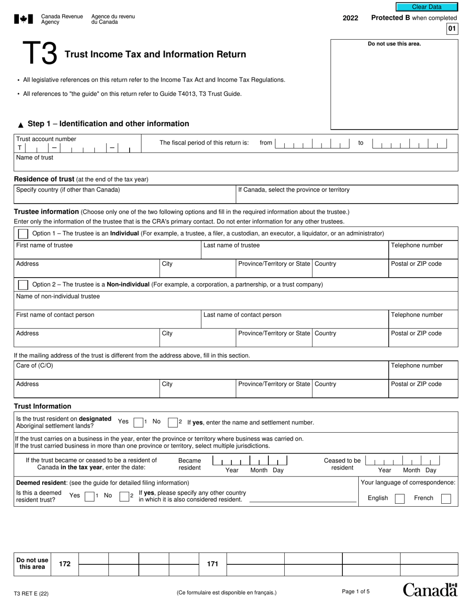 Form T3 RET Download Fillable PDF or Fill Online Trust Tax and