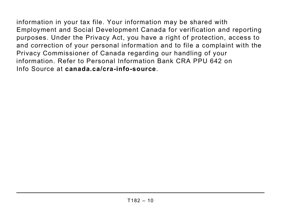 Form T182 Supporting Information for the Crcb Application - Large Print - Canada, Page 10