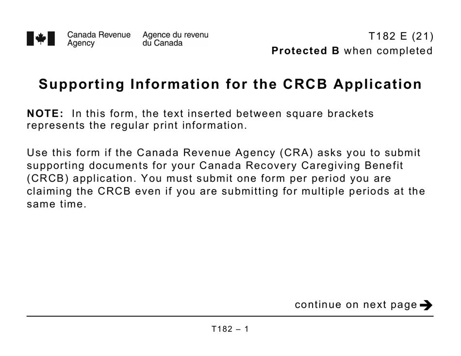 Form T182 Supporting Information for the Crcb Application - Large Print - Canada, Page 1