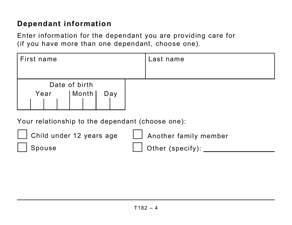 Form T182 Supporting Information for the Crcb Application - Large Print - Canada, Page 4