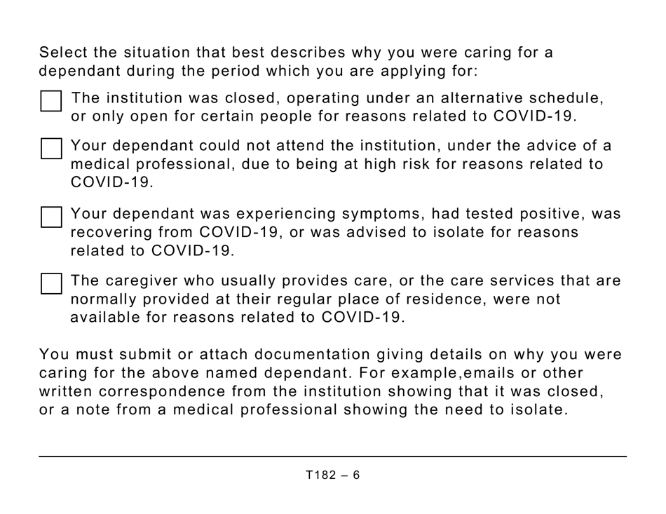 Form T182 Supporting Information for the Crcb Application - Large Print - Canada, Page 6
