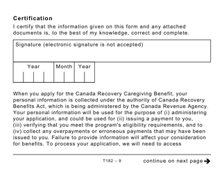 Form T182 Supporting Information for the Crcb Application - Large Print - Canada, Page 9