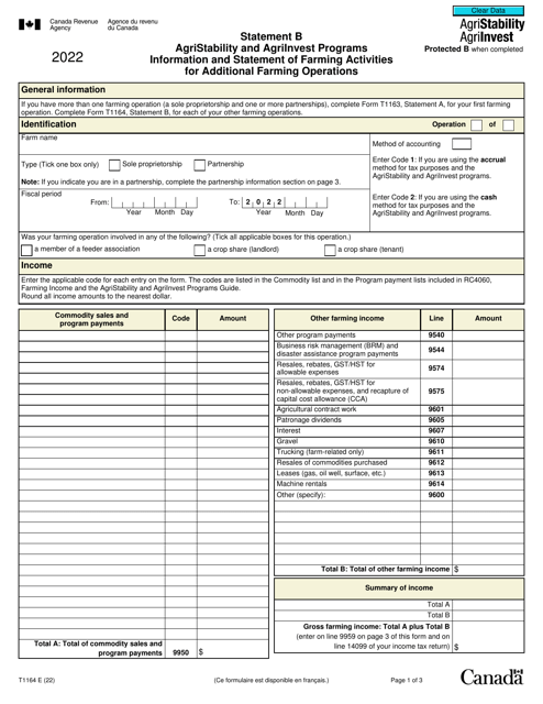 Form T1164 2022 Printable Pdf