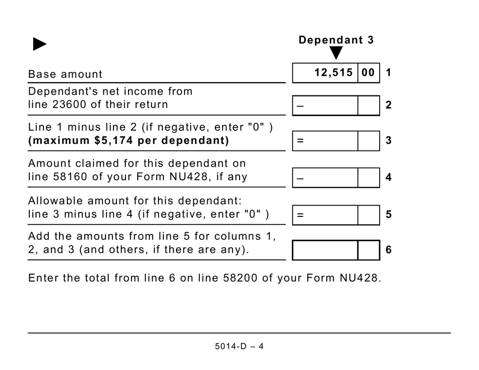 Form 5014-D Worksheet NU428 Nunavut - Canada, Page 4
