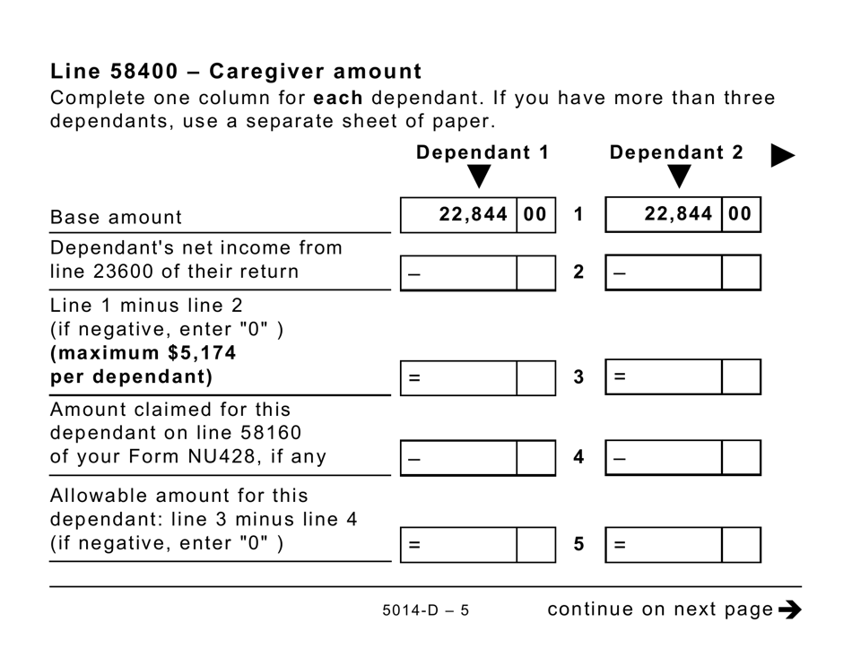 Form 5014-D Worksheet NU428 Nunavut - Canada, Page 5