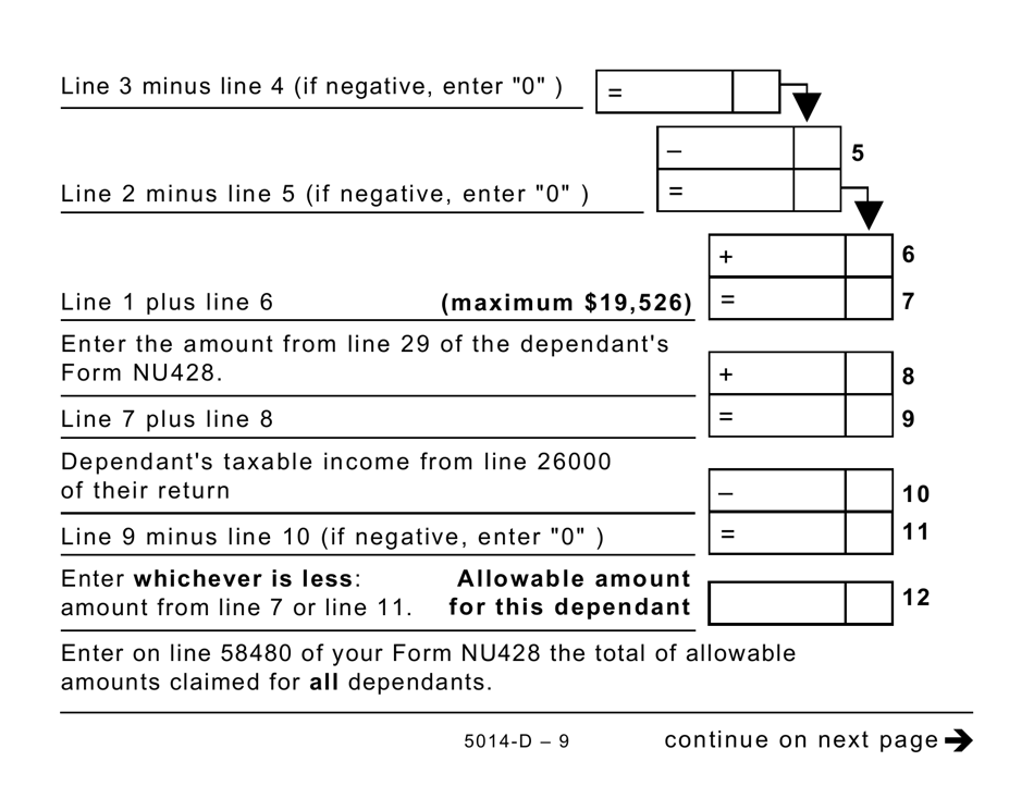 Form 5014-D Worksheet NU428 Nunavut - Canada, Page 9