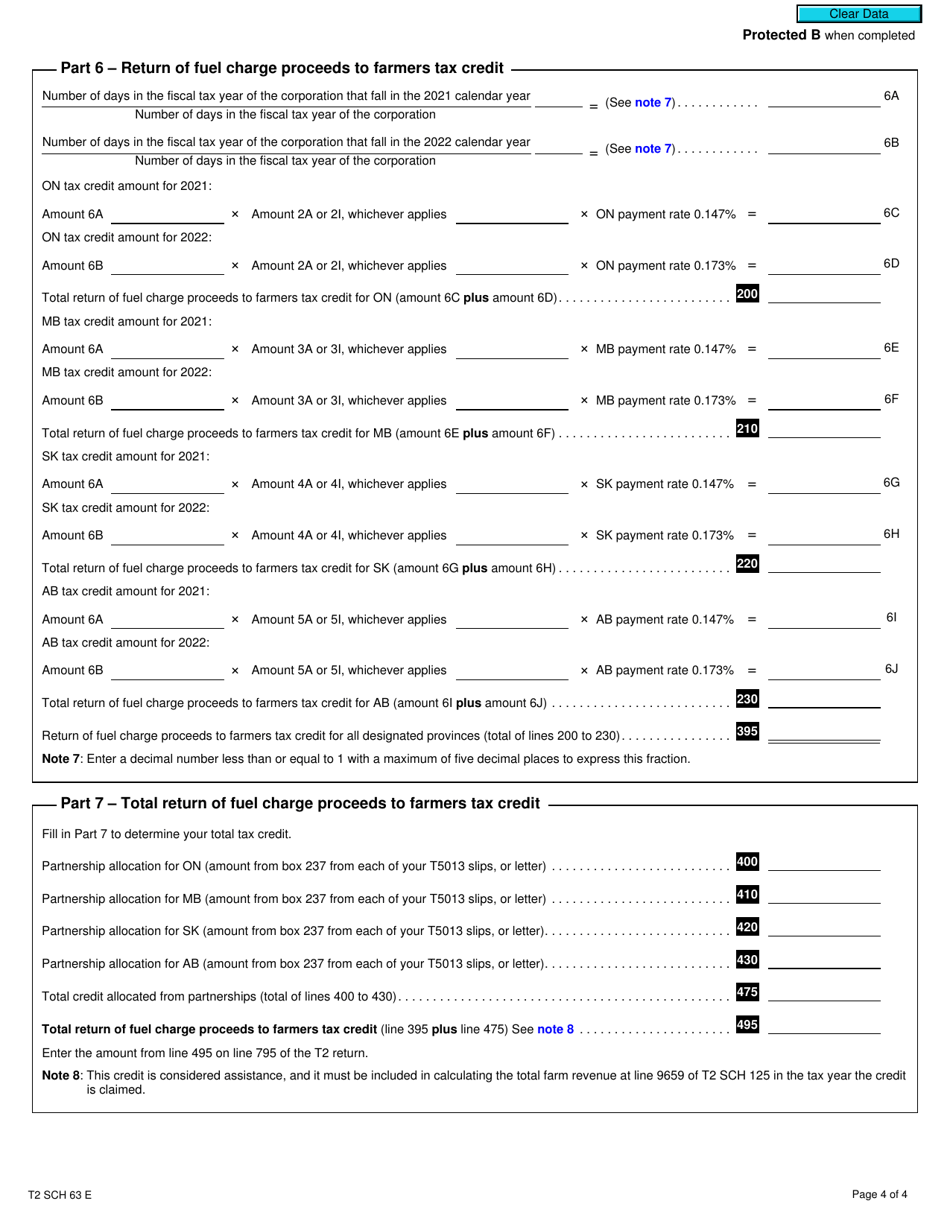 Form T2 Schedule 63 Return of Fuel Charge Proceeds to Farmers Tax Credit (2021 and Later Tax Years) - Canada, Page 4