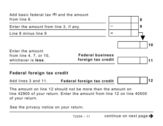 Form T2209 Federal Foreign Tax Credits - Large Print - Canada, Page 11