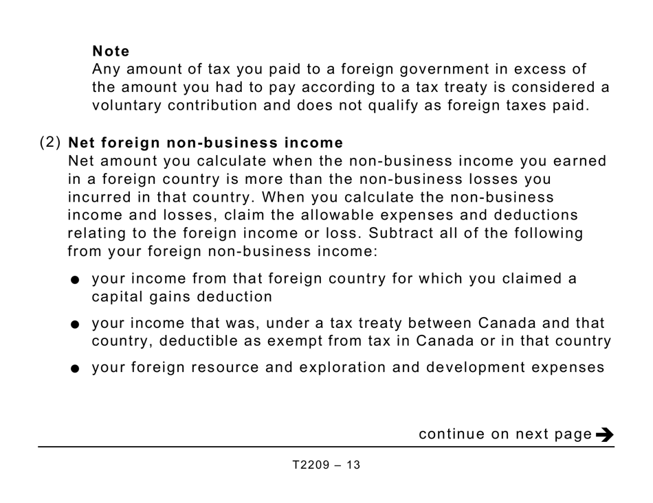 Form T2209 Federal Foreign Tax Credits - Large Print - Canada, Page 13