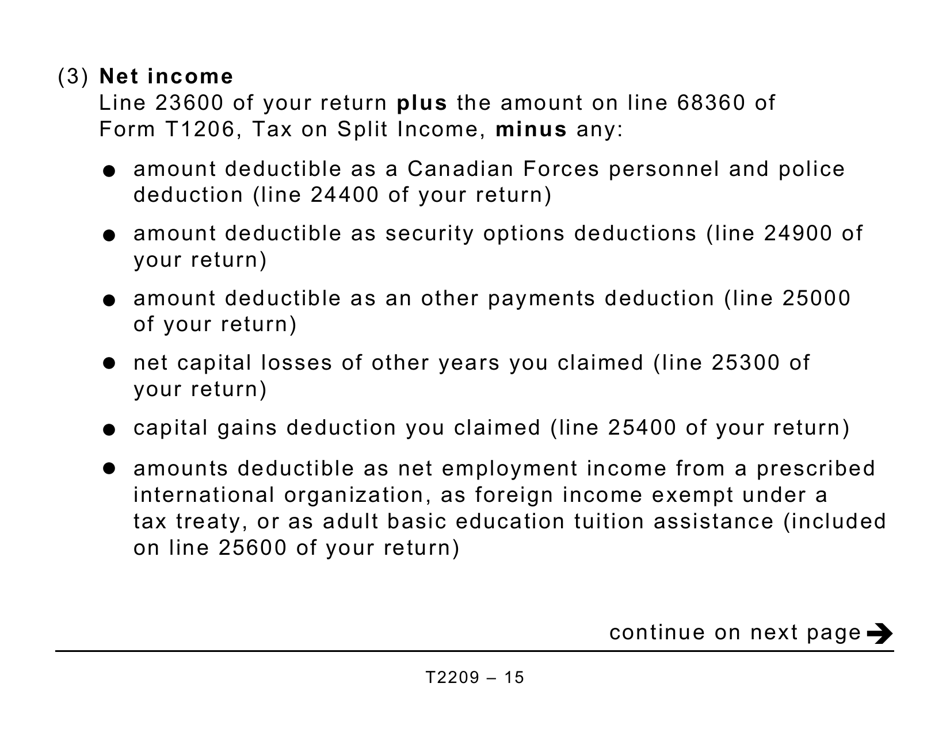 Form T2209 Federal Foreign Tax Credits - Large Print - Canada, Page 15