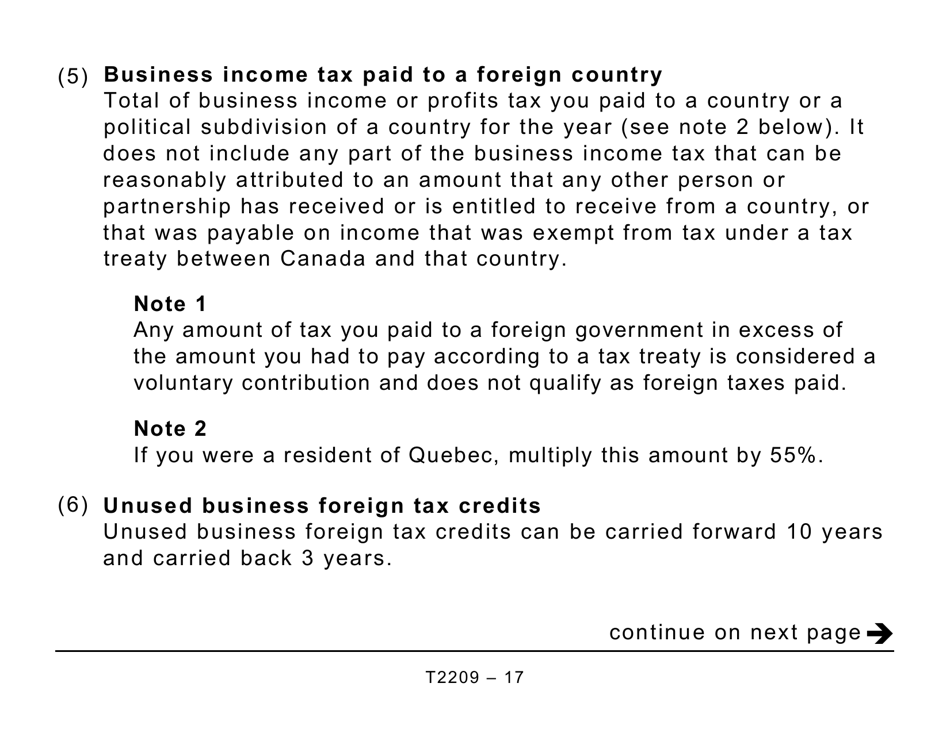 Form T2209 Federal Foreign Tax Credits - Large Print - Canada, Page 17