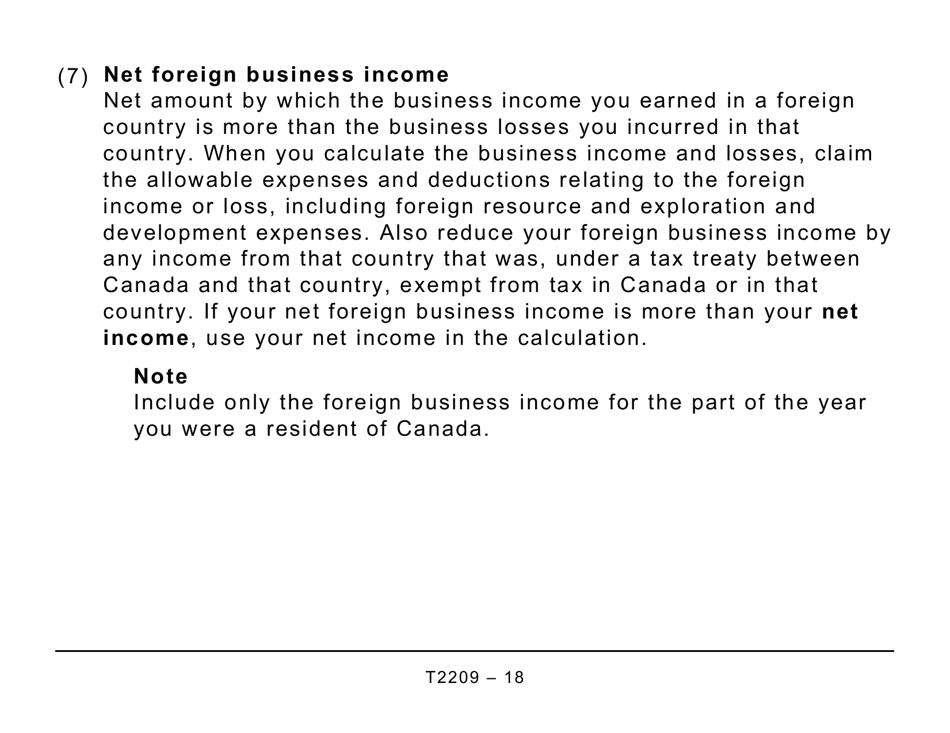 Form T2209 Federal Foreign Tax Credits - Large Print - Canada, Page 18