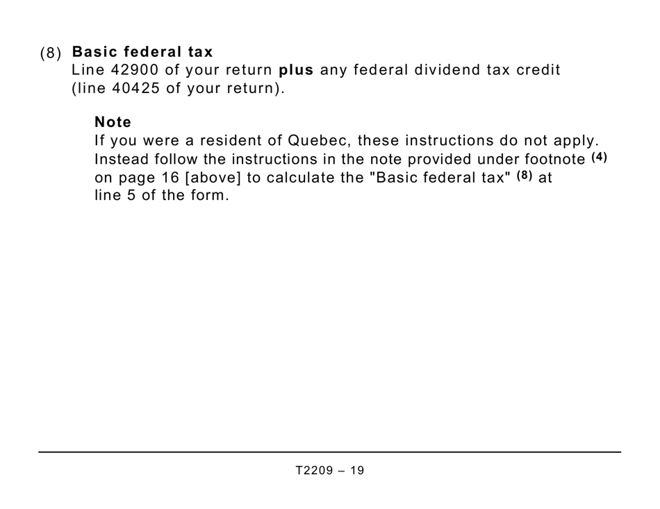 Form T2209 Federal Foreign Tax Credits - Large Print - Canada, Page 19