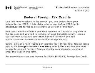 Form T2209 Federal Foreign Tax Credits - Large Print - Canada, Page 8