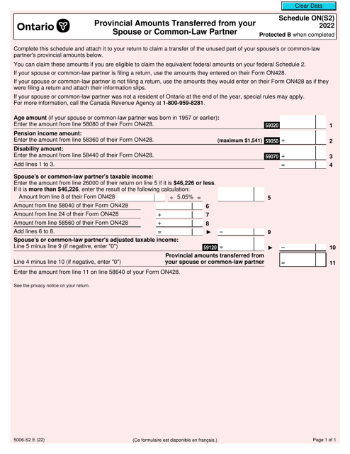 Form 5006-S2 Schedule ON(S2) 2022 Printable Pdf