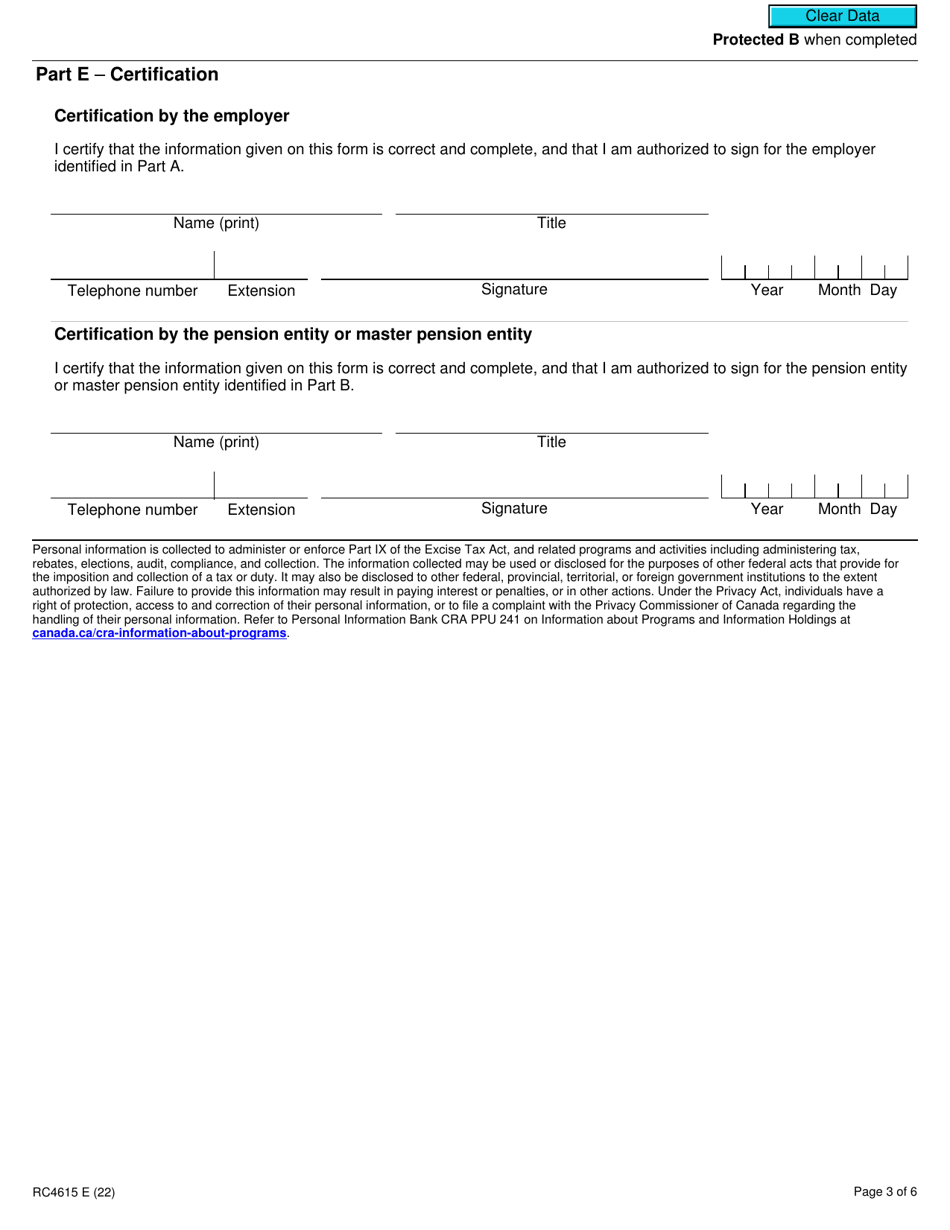Form RC4615 Election or Revocation of the Election to Not Account for Gst / Hst on Actual Taxable Supplies - Canada, Page 3