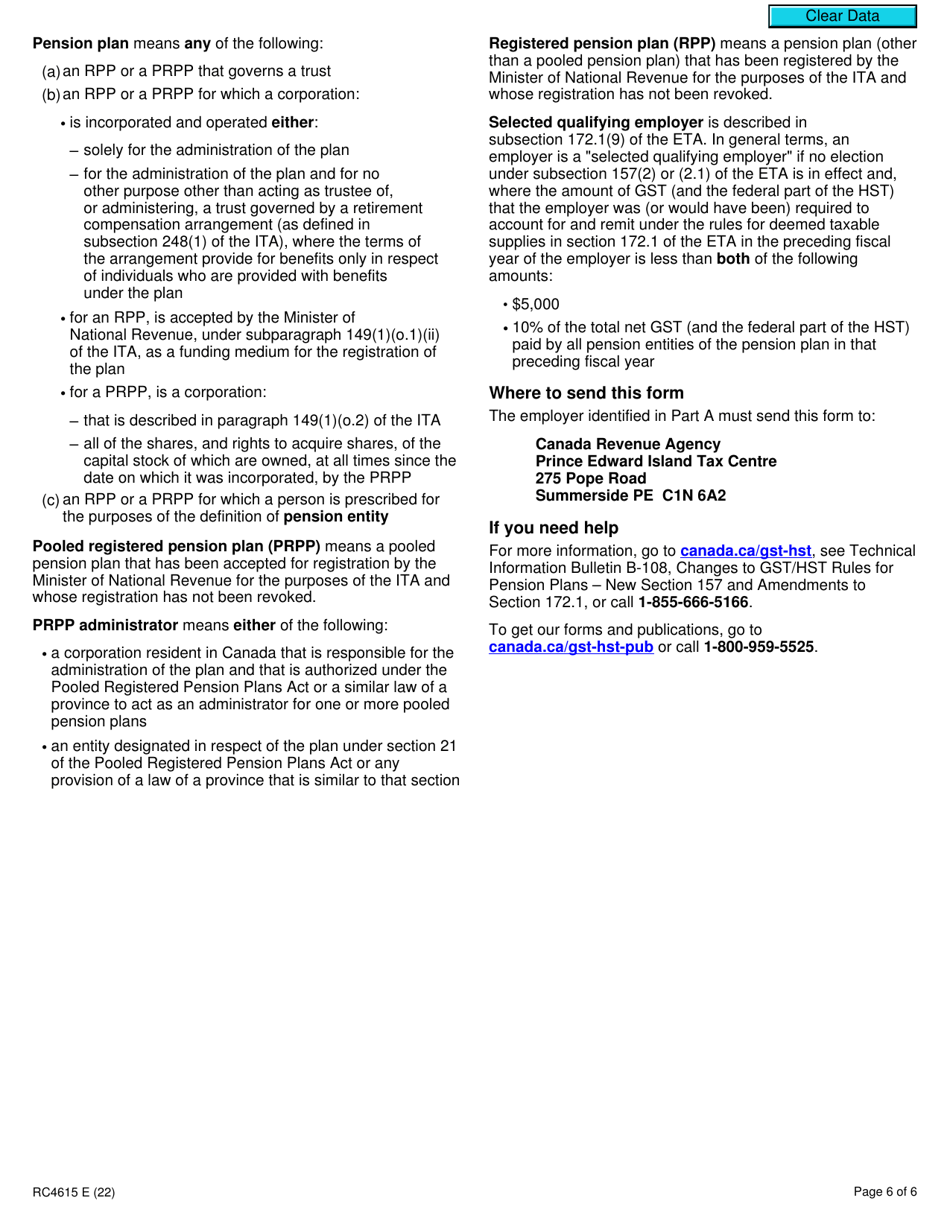 Form RC4615 Election or Revocation of the Election to Not Account for Gst / Hst on Actual Taxable Supplies - Canada, Page 6
