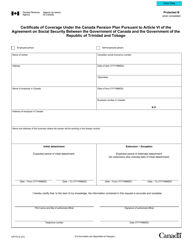 Form CPT70 Certificate of Coverage Under the Canada Pension Plan Pursuant to Article VI of the Agreement on Social Security Between Canada and the Republic of Trinidad and Tobago - Canada, Page 2
