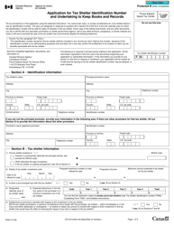 Document preview: Form T5001 Application for Tax Shelter Identification Number and Undertaking to Keep Books and Records - Canada
