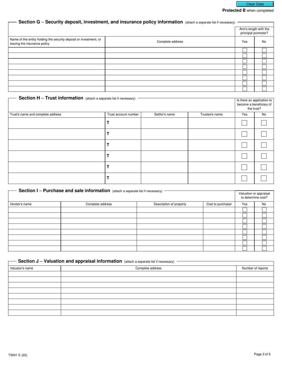 Form T5001 Application for Tax Shelter Identification Number and Undertaking to Keep Books and Records - Canada, Page 3