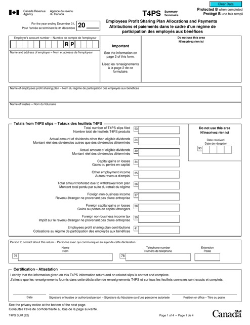 Form T4PS SUM  Printable Pdf