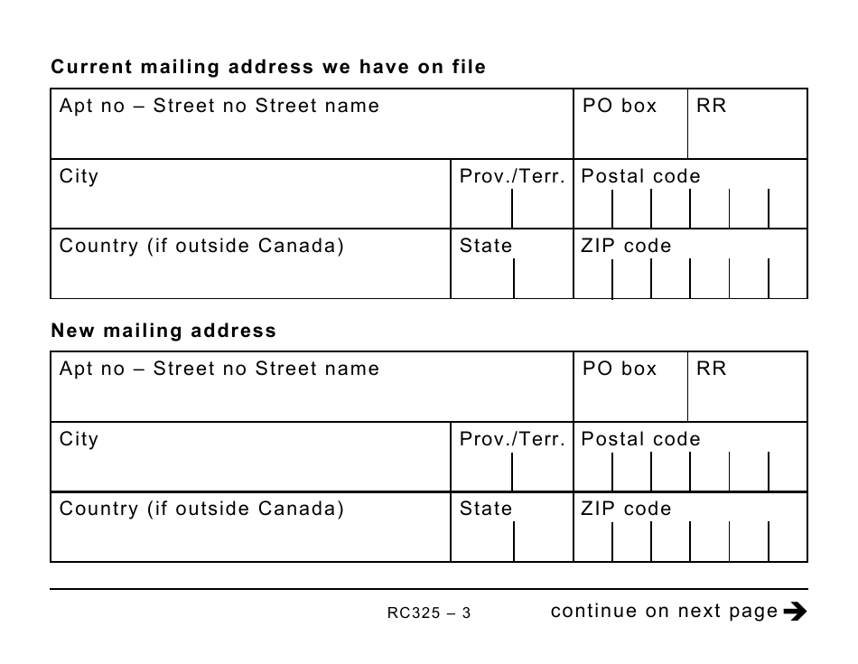 Form RC325 Address Change Request - Large Print - Canada, Page 3