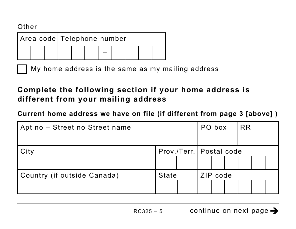 Form RC325 Address Change Request - Large Print - Canada, Page 5