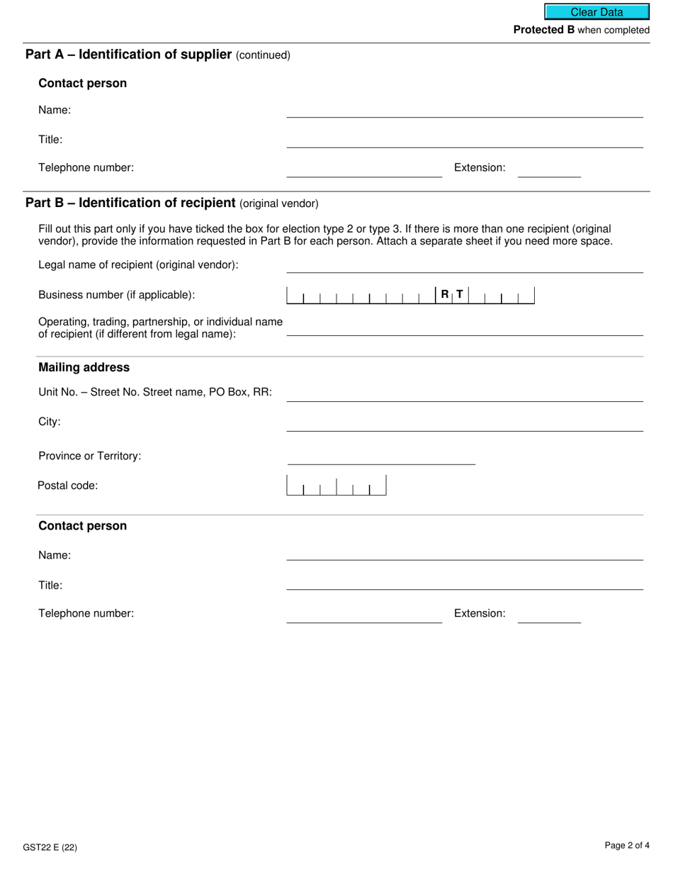 Form GST22 Real Property Election to Make Certain Sales Taxable - Canada, Page 2
