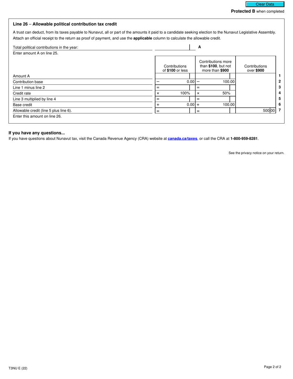 Form T3NU Nunavut Tax - Canada, Page 2