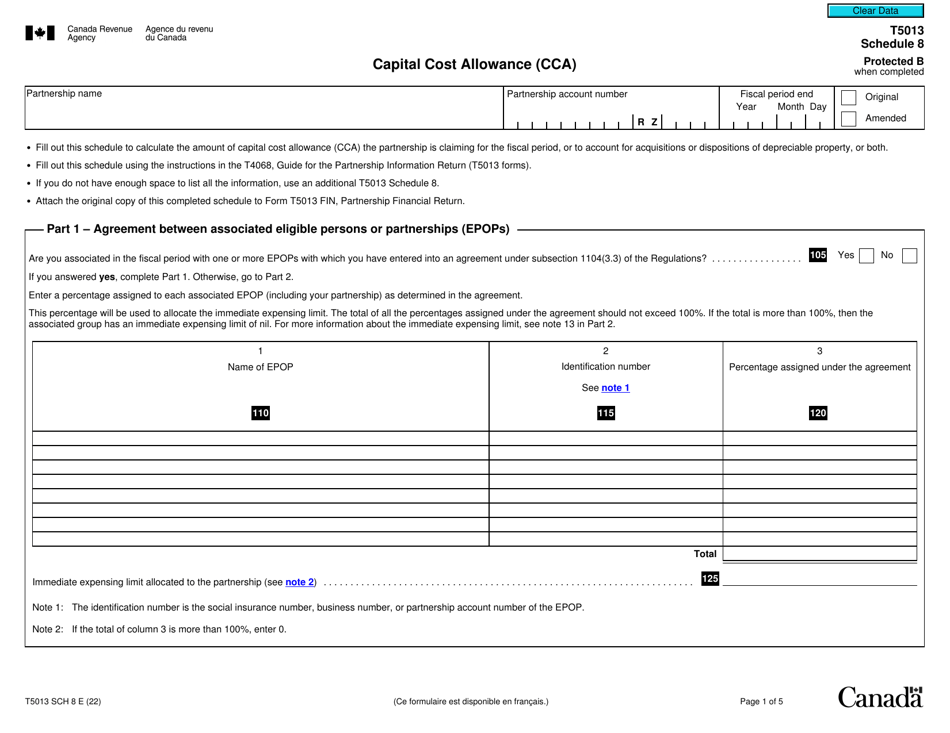 Form T5013 Schedule 8 Download Fillable PDF or Fill Online Capital Cost