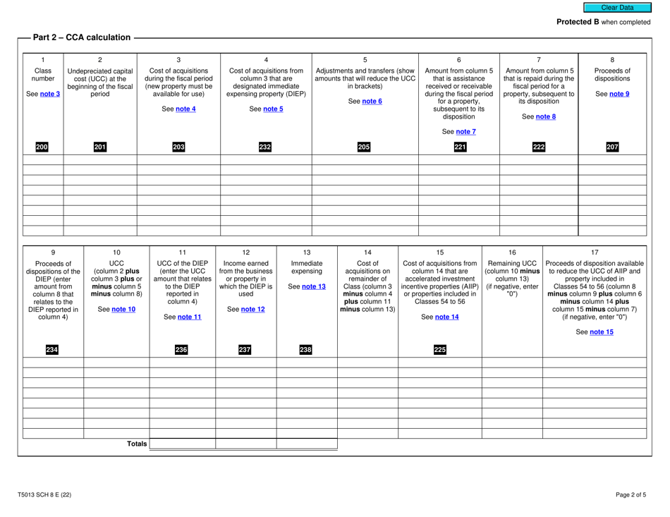 Form T5013 Schedule 8 Capital Cost Allowance (Cca) - Canada, Page 2