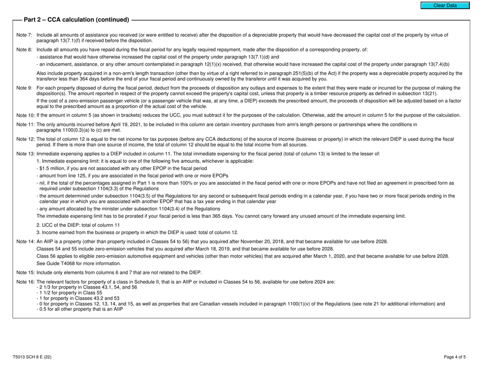Form T5013 Schedule 8 Capital Cost Allowance (Cca) - Canada, Page 4