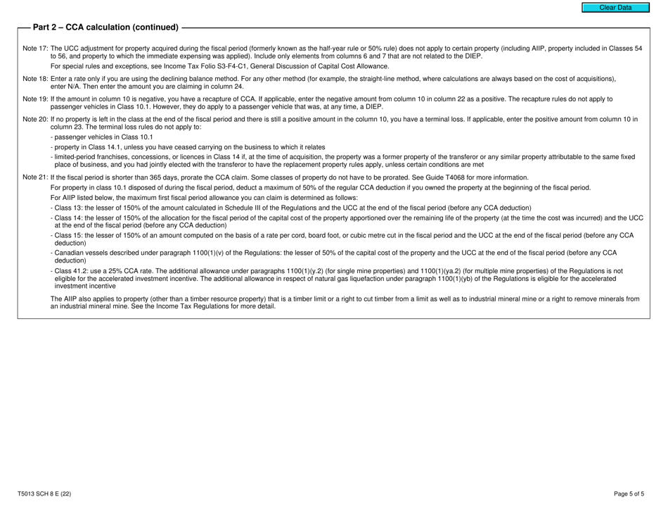 Form T5013 Schedule 8 Capital Cost Allowance (Cca) - Canada, Page 5