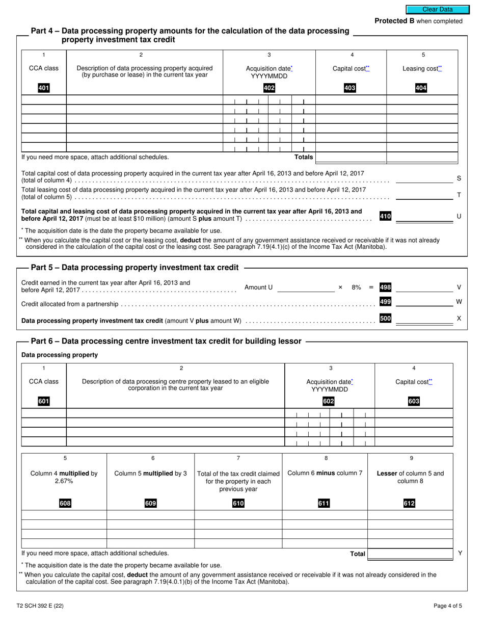 Form T2 Schedule 392 Manitoba Data Processing Investment Tax Credits (2013 and Later Tax Years) - Canada, Page 4