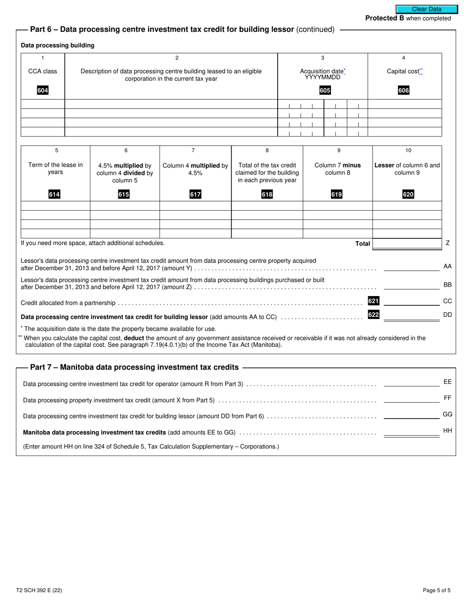 Form T2 Schedule 392 Manitoba Data Processing Investment Tax Credits (2013 and Later Tax Years) - Canada, Page 5