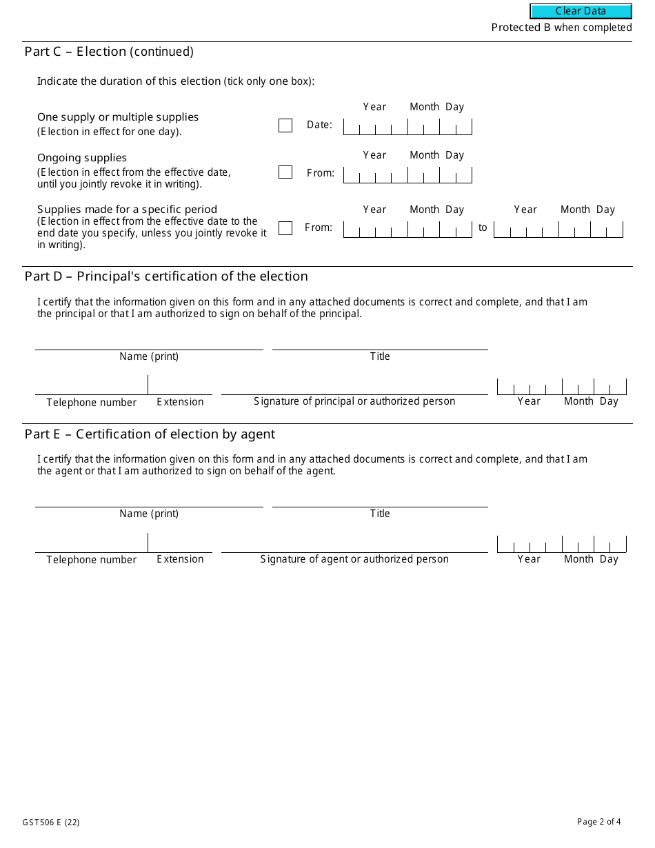 Form GST506 Election and Revocation of an Election Between Agent and Principal - Canada, Page 2