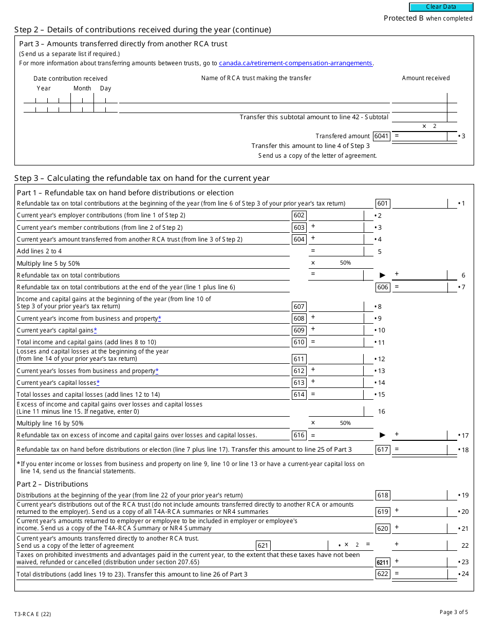 Form T3-RCA Retirement Compensation Arrangement (Rca) Part XI.3 Tax Return - Canada, Page 3