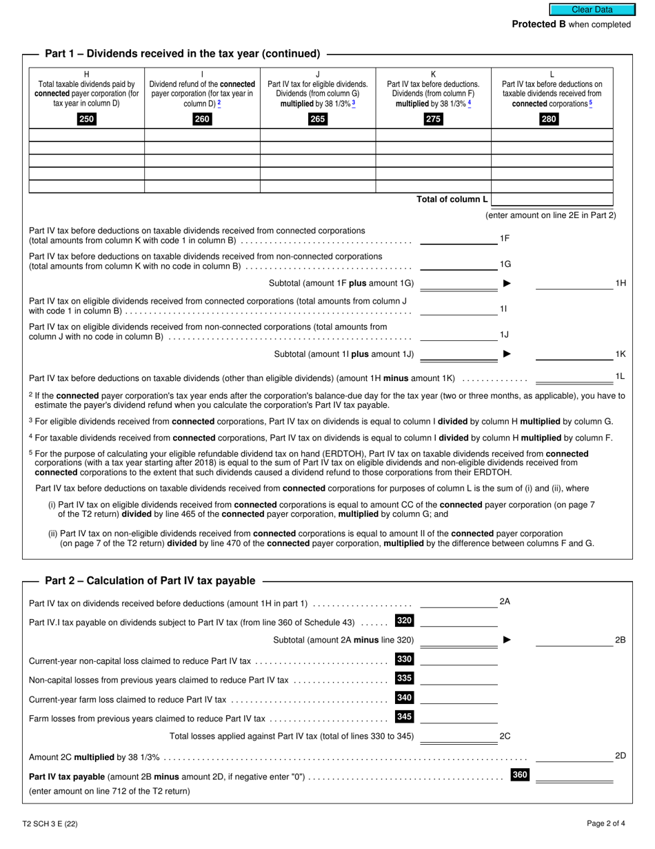 Form T2 Schedule 3 Download Fillable Pdf Or Fill Online Dividends Received Taxable Dividends 3290