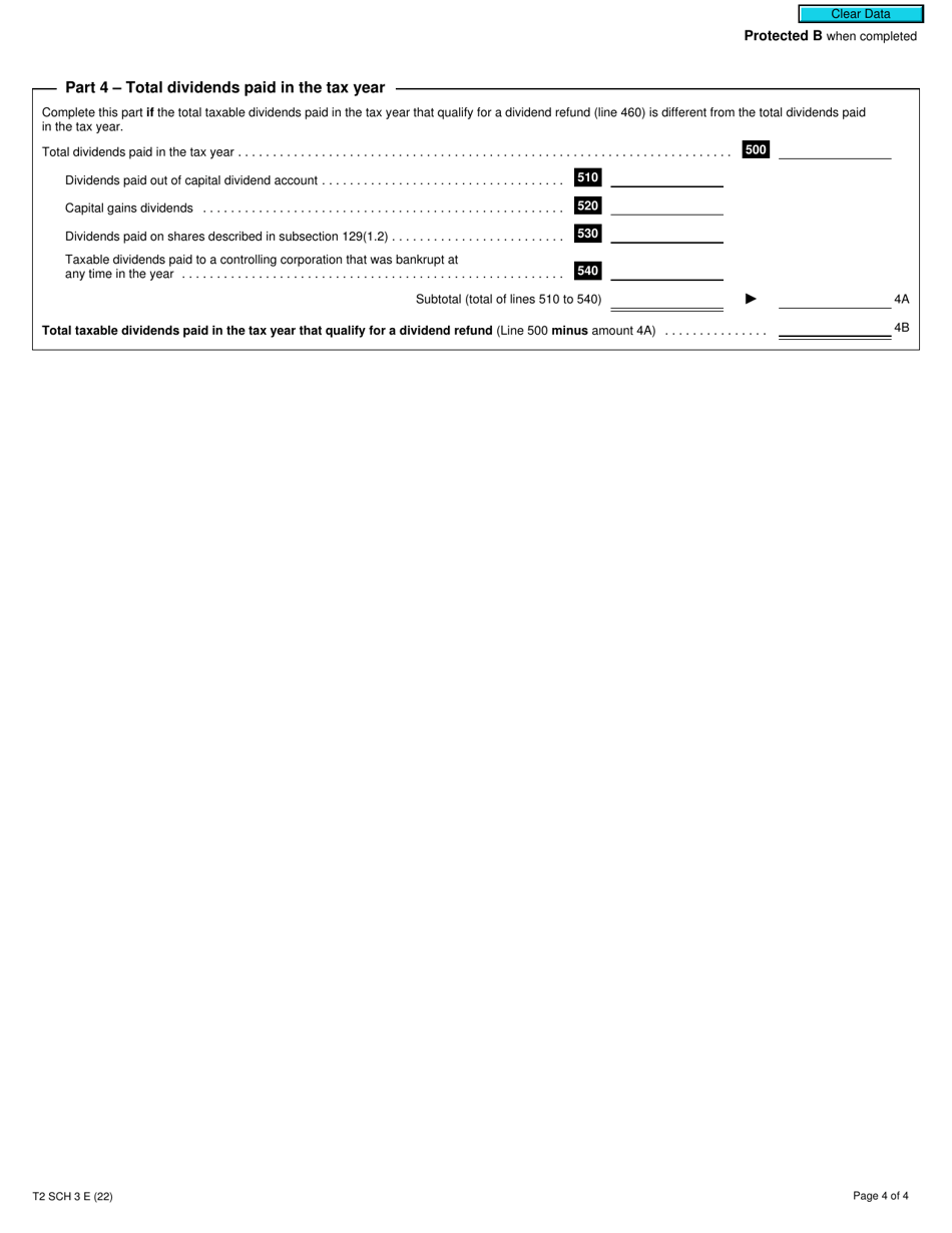 Form T2 Schedule 3 Dividends Received, Taxable Dividends Paid, and Part IV Tax Calculation (2019 and Later Tax Years) - Canada, Page 4