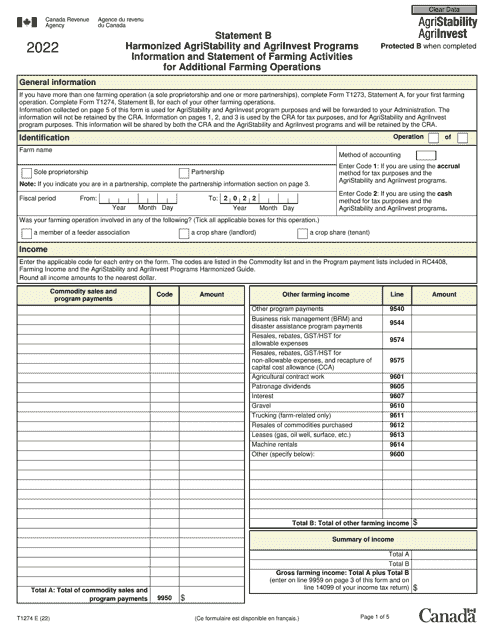 Form T1274 2022 Printable Pdf