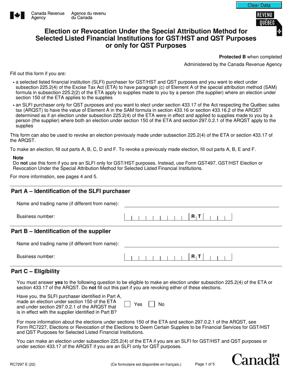 Form RC7297 Download Fillable PDF or Fill Online Election or Revocation ...