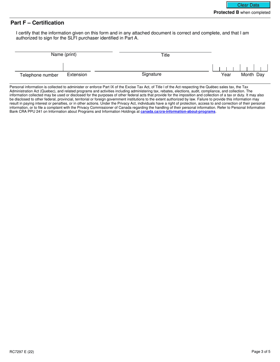 Form RC7297 Election or Revocation Under the Special Attribution Method for Selected Listed Financial Institutions for Gst / Hst and Qst Purposes or Only for Qst Purposes - Canada, Page 3