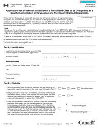Document preview: Form RC4521 Application for a Financial Institution of a Prescribed Class to Be Designated as a Qualifying Institution or Revocation of a Previously Granted Designation - Canada