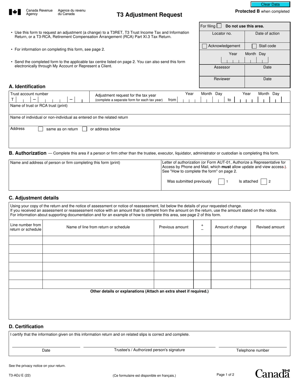 Form T3-ADJ Download Fillable PDF or Fill Online T3 Adjustment Request ...